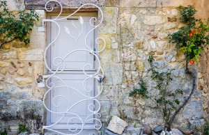 Provence white door with metal bars